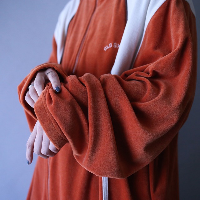 "orange×white" good coloring switching pattern over silhouette velours track jacket