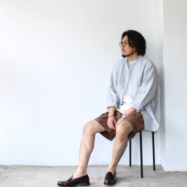 HAVERSACK リネンワッシャーアシンメトリーバンドカラーシャツ Linen