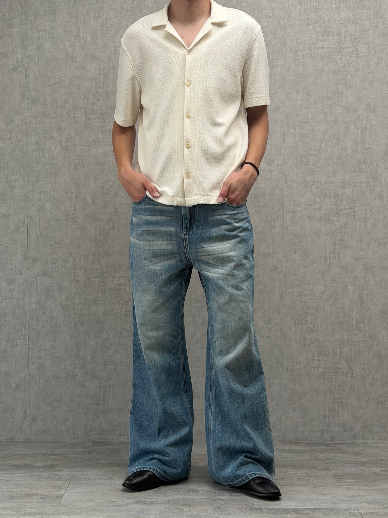 Washed Blue Wide Flare Denim