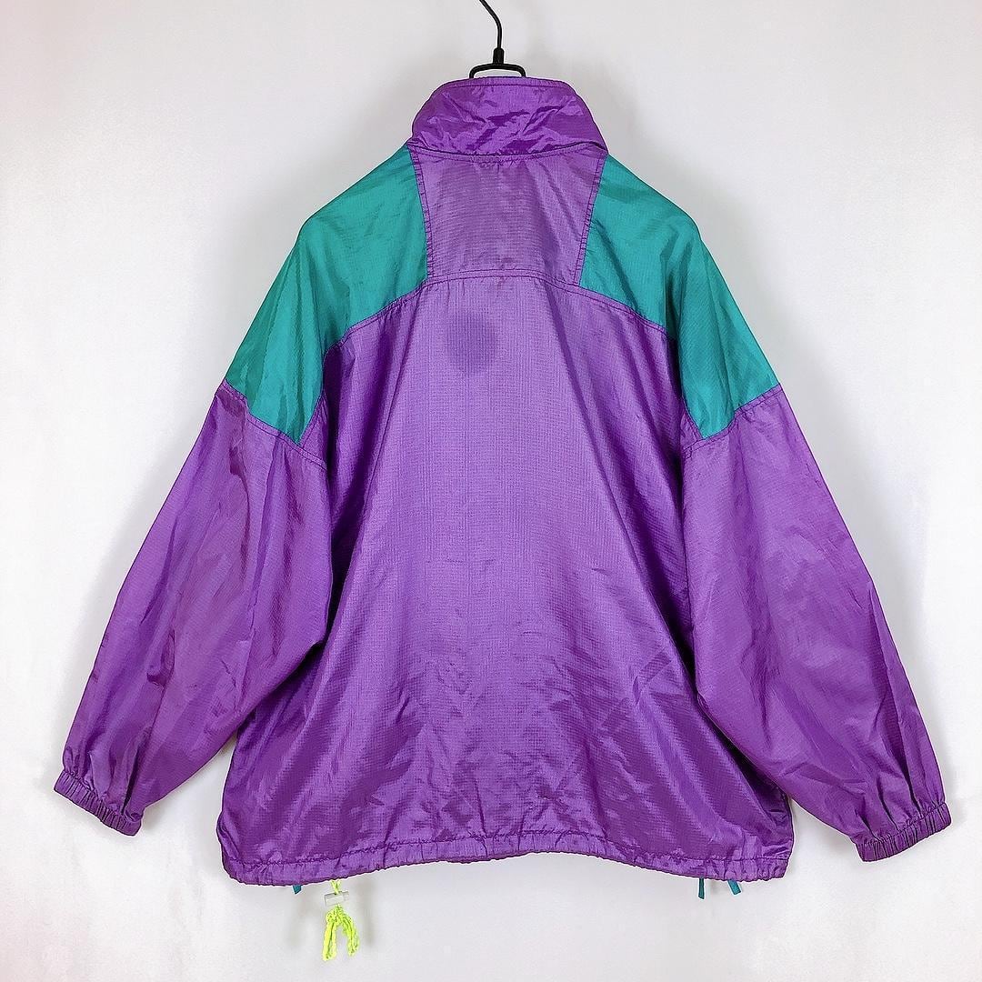 80s コロンビア ハーフジップナイロンジャケット L パープル 紫 緑