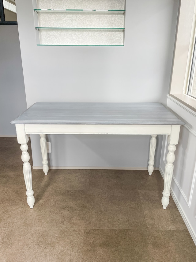 フランスアンティーク調シャビーシックデスクW1200 “ストライプ”(オーク天板ろくろ足テーブル) サイドテーブル