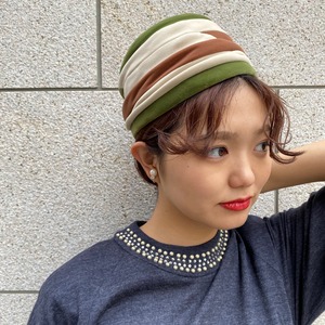 VINTAGE green×brown×cream design hat