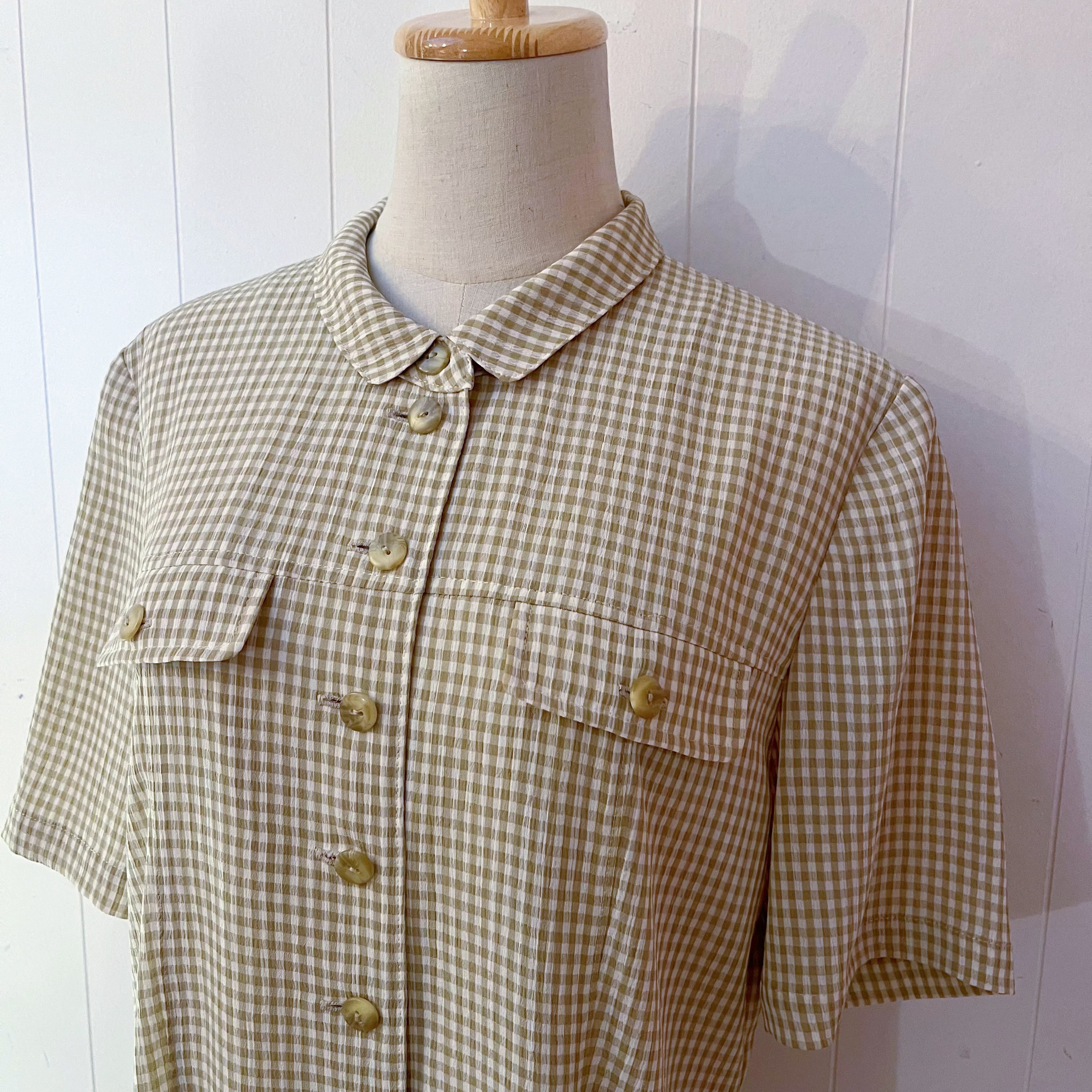 green gingham check one-piece