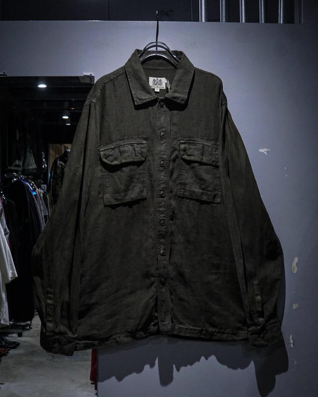 【add (C) vintage】Olive Khaki Color Vintage L/S Linen Shirt