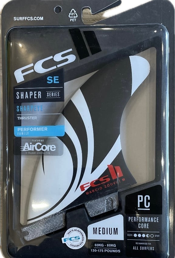 FCS II Sharpeye PC Black White Medium Tri Retail Fins | KAISERS SURF