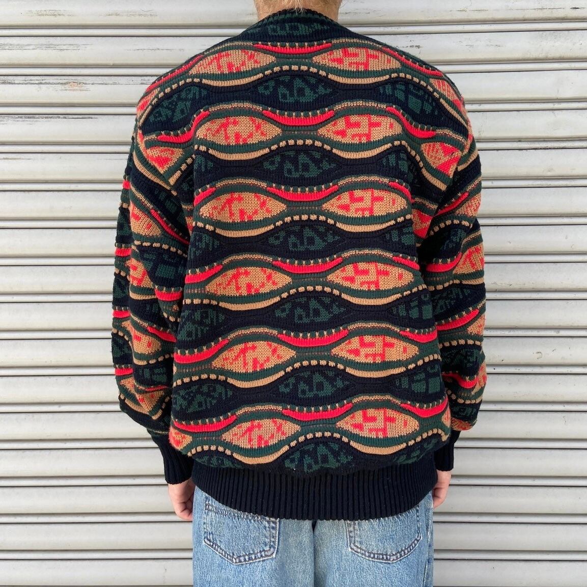 90s TRUTUSBiancarra レザー切り替え3Dニット クージータイプ | 古着屋 Uan
