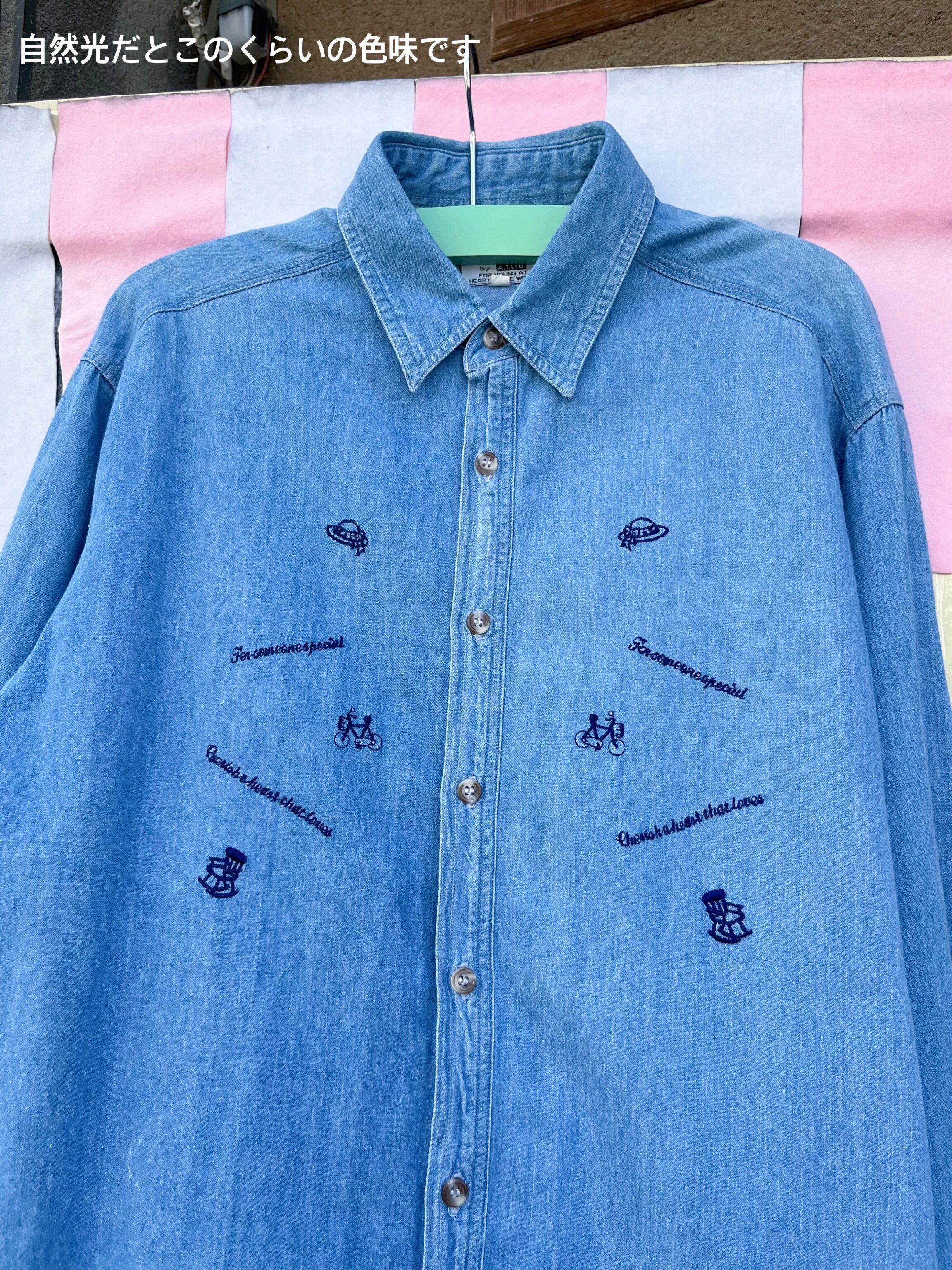 mini icon embroidery denim shirt