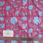 ブロックプリント生地【50cm単位】インド綿  片耳デザイン付き 花柄 白×赤×水色 #55223-RD1