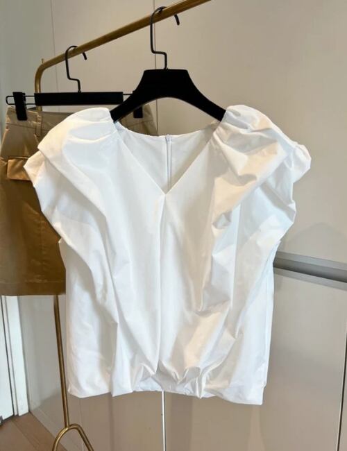 French Air V-Neck Puff Sleeve Blouse