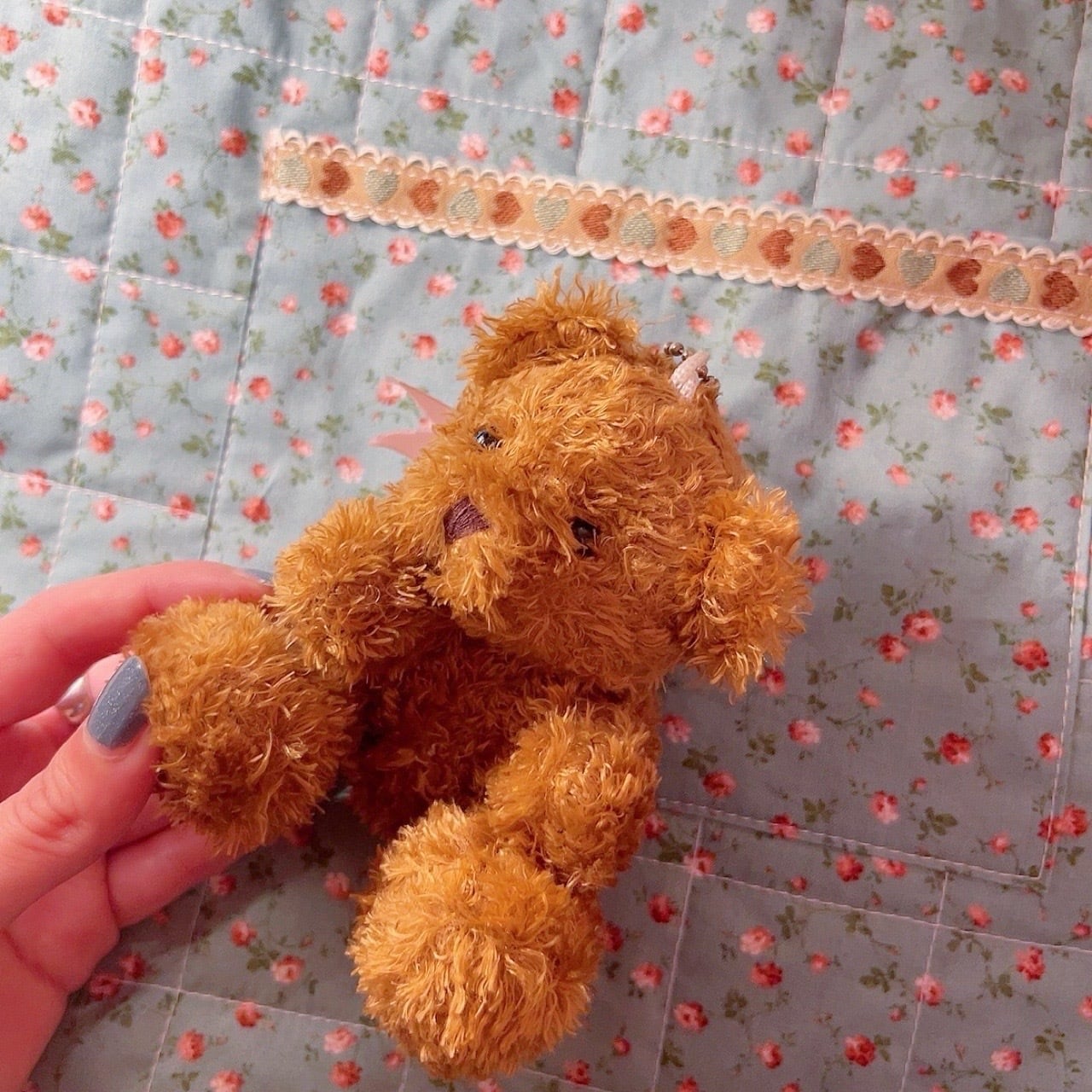 pink ribbon bear plush keychain