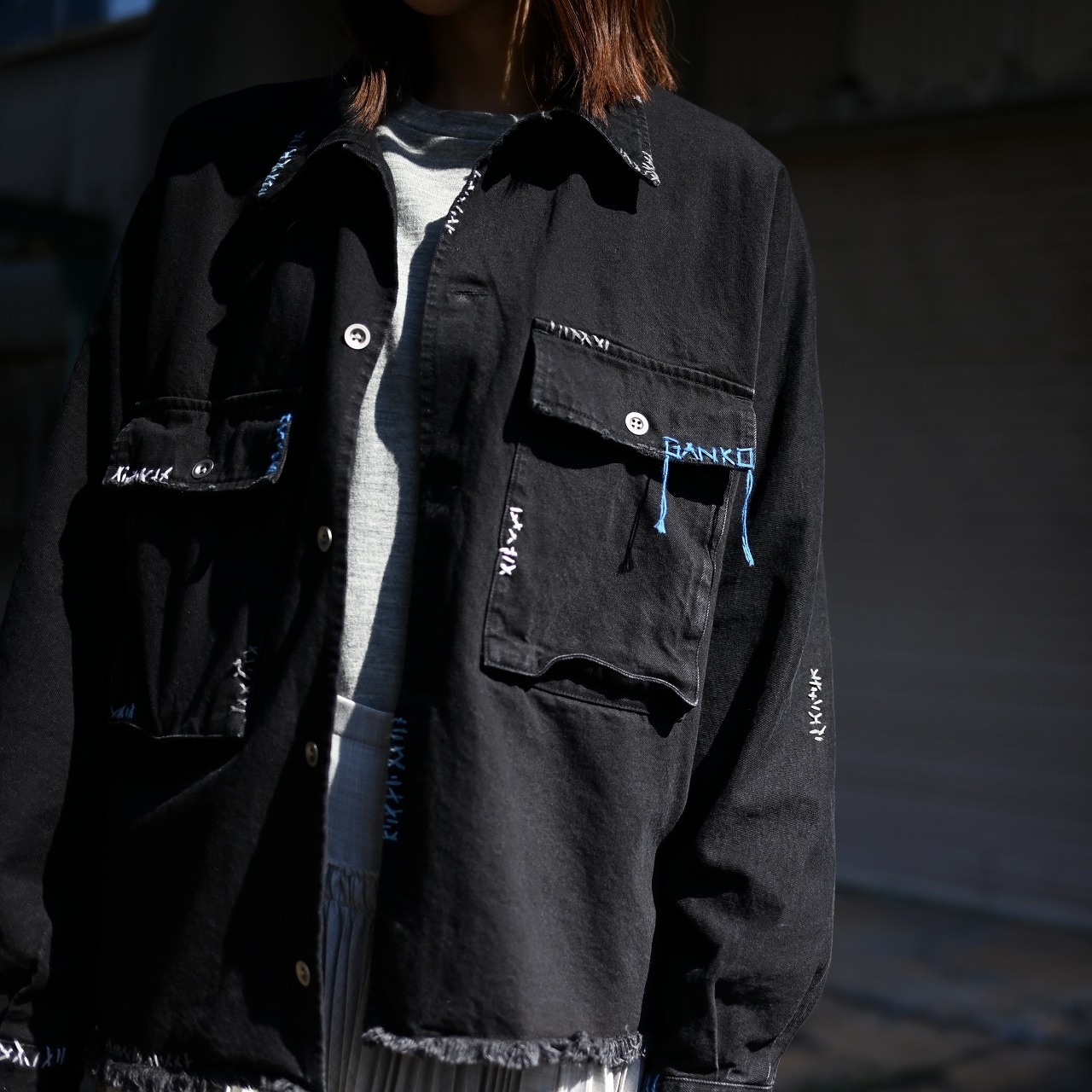 KUON / GANKO別注 Sashiko Kimono Sleeve Cutoff Denim shirt jacket レディースコーディネート