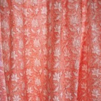 ブロックプリント生地【50cm単位】インド綿 片耳ボーダー付き 花柄 オレンジ×白 #25558-OR1