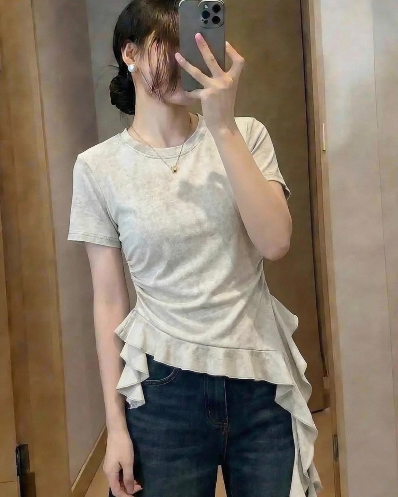 ドレープデザインアシンメトリーTシャツ 3color A0996 - 4