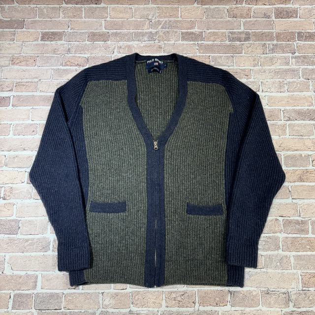 POLO SPORT F/Z WOOL SWEATER NAVY/GRAY SIZE L