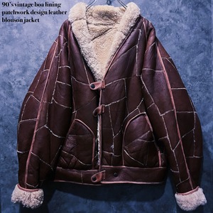 【doppio】90’s vintage boa lining patchwork design leather blouson jacket