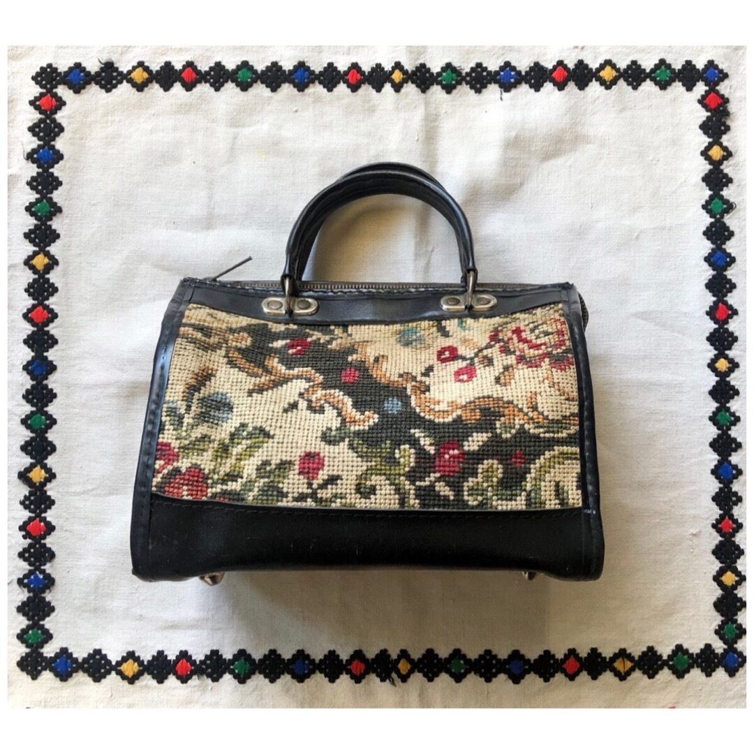 1950s オールドプラスチックハンドル ゴブラン織り タペストリーハンドバッグ