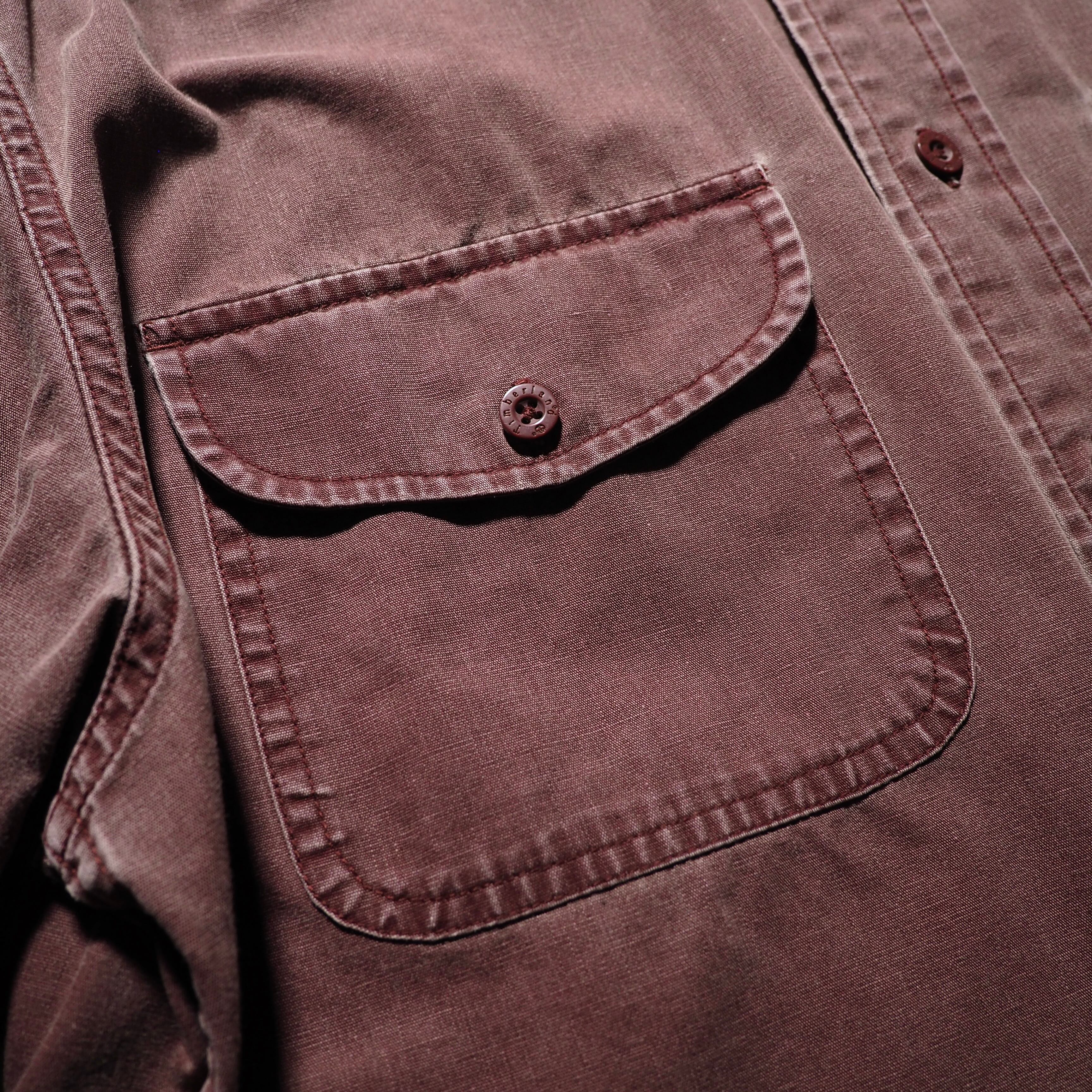 1990s ” Timberland ” Dark Burgundy color Overdye cotton shirt