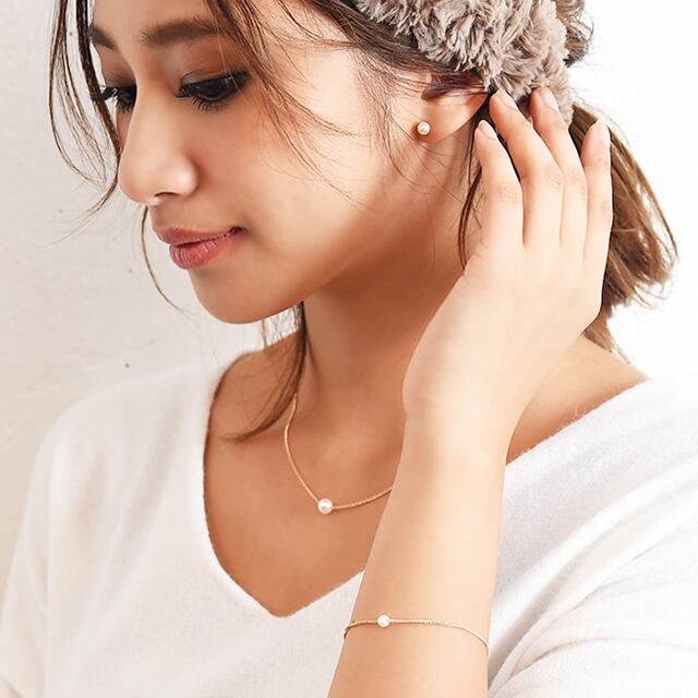 シンプル パール ピアス & ネックレス & ブレスレット 4点セット 