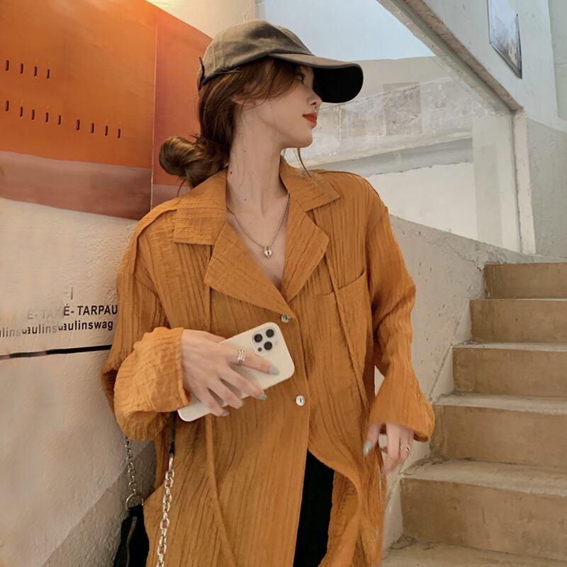 シャツ ジャケット スプリングオータムスタンダードスタイル ロング レトロ 春物 秋物 スーパーモール40773192816