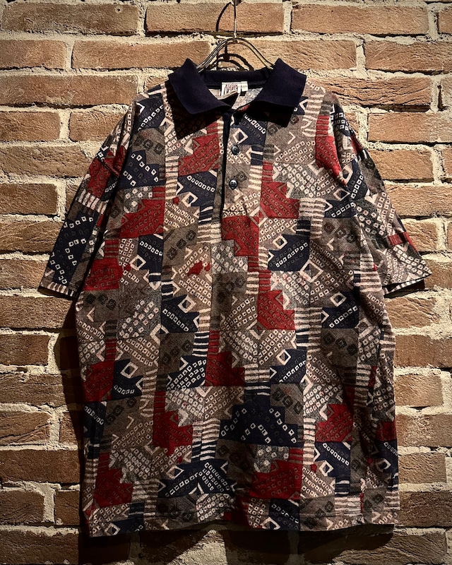【Caka act3】90’s “STUDIO 001 by FERRE” Abstract Pattern Vintage Polo Shirt