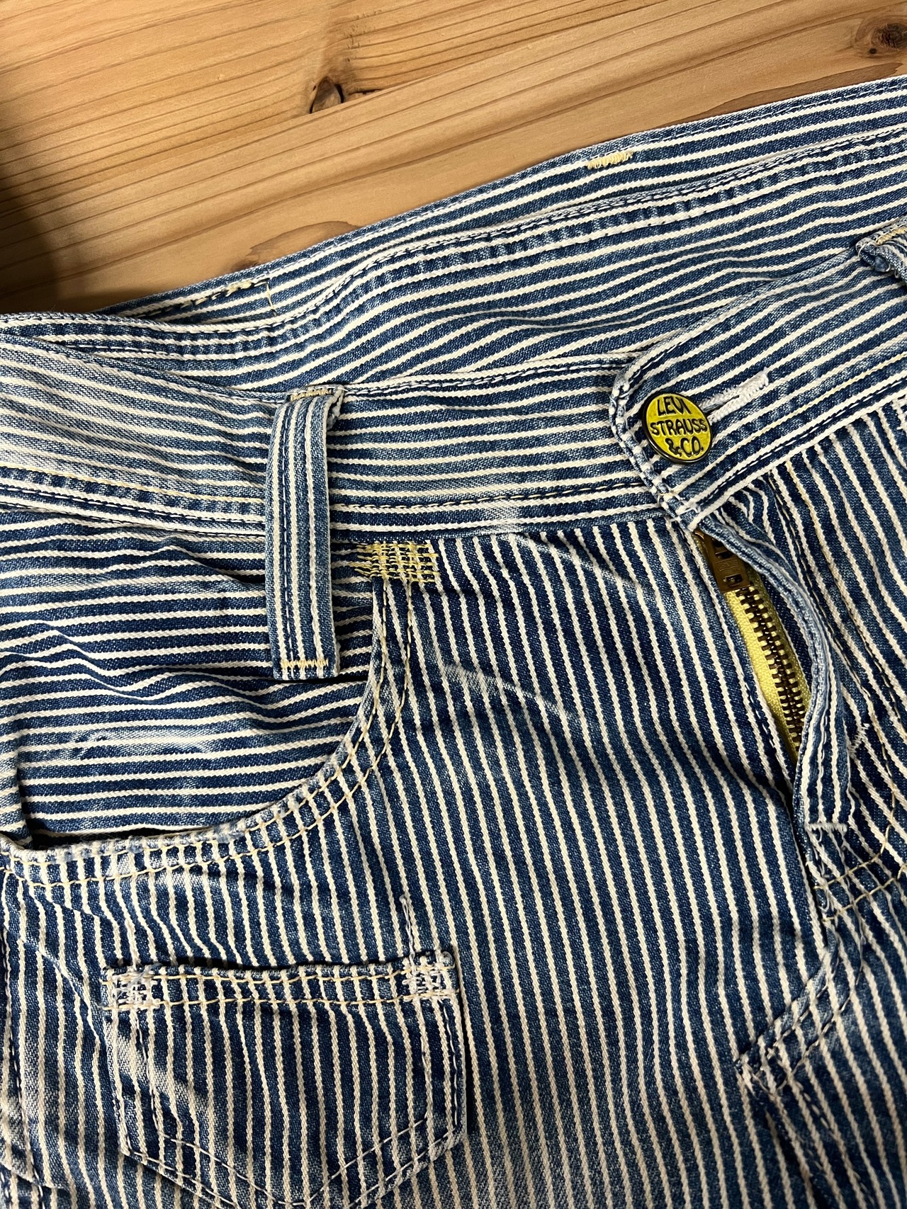 世界に一つ levis remake リーバイスリメイク ヒッコリーストライプ ニュースペーパーバッグ one origina ハンドメイド　