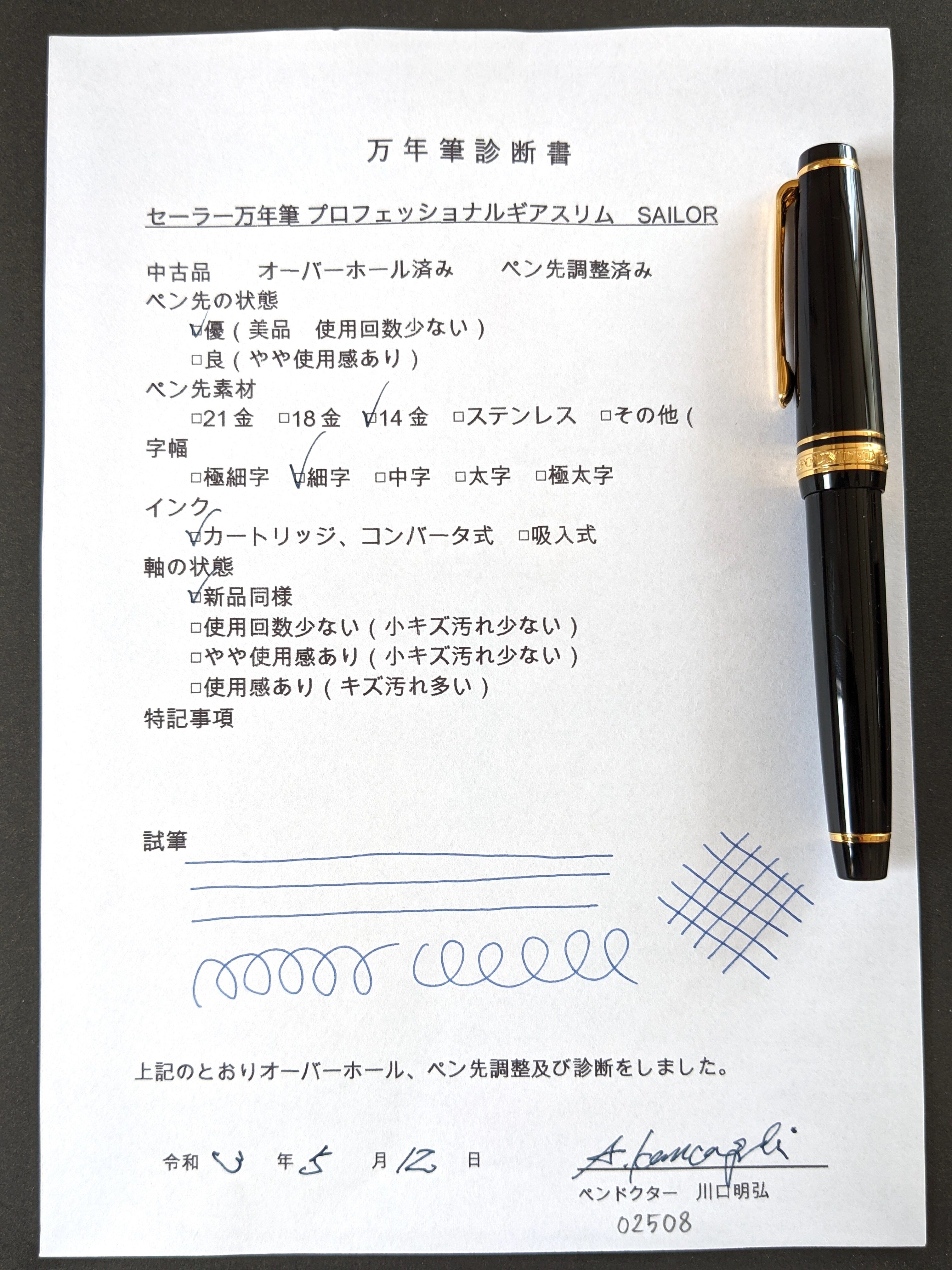セーラー万年筆 プロフェッショナルギアスリム 金 SAILOR （細字） 14K