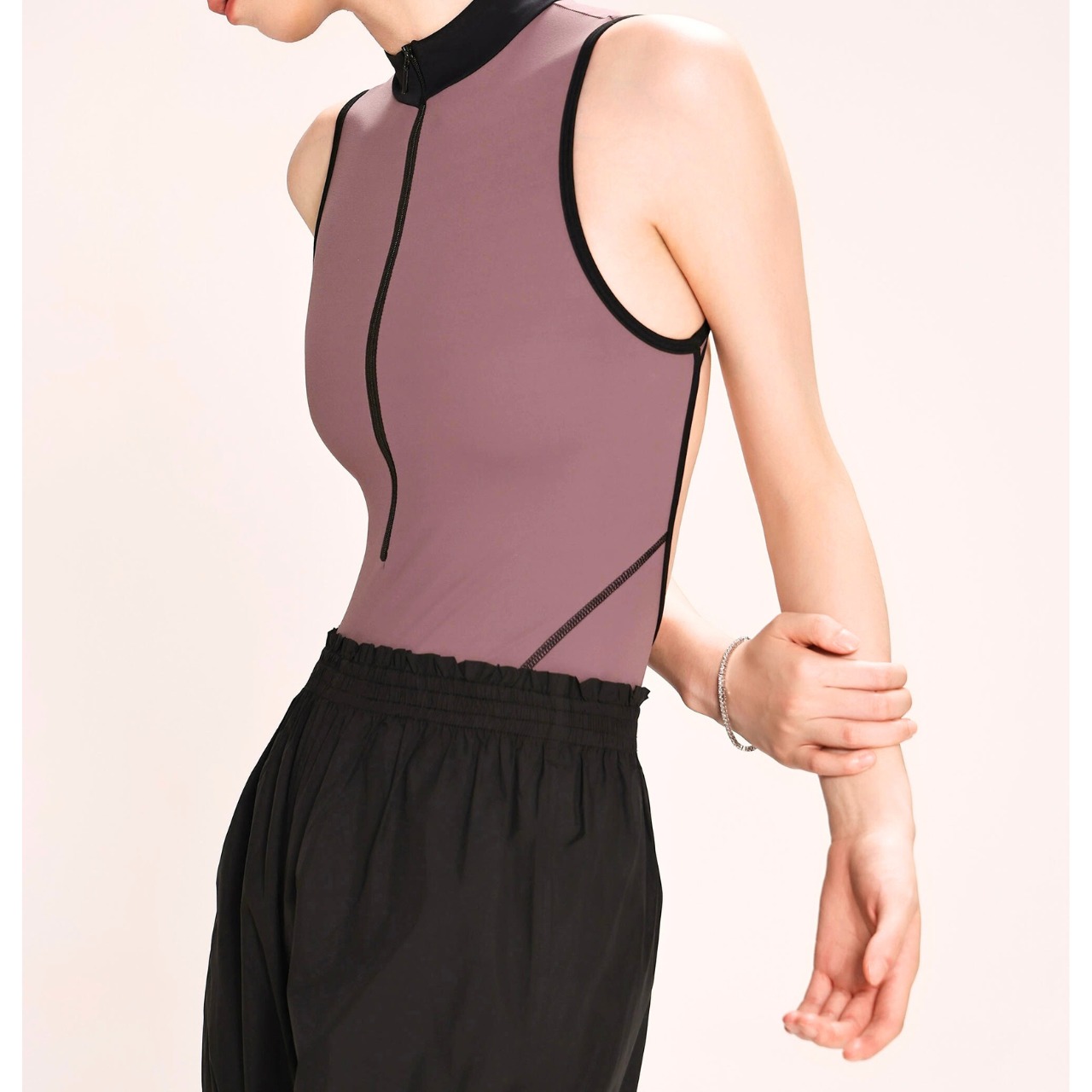 フロントファスナー トリミング レオタード 2色展開 L1314