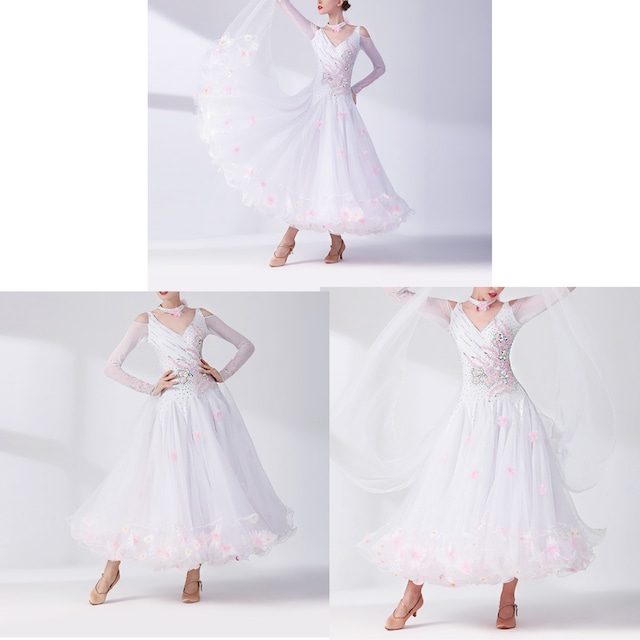 フラワーデザイン オフショルダー Aラインスタイル ドレスds0031