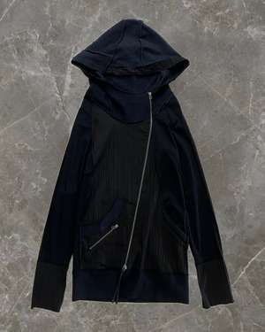 "CATORCE" long length diagonal zip hoodie jacket