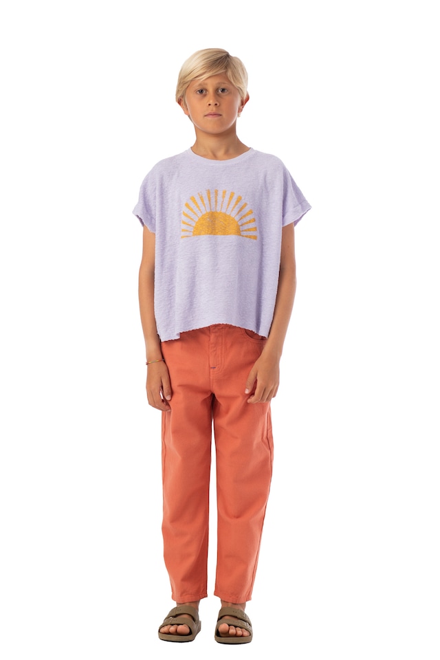 【24SS】piupiuchick(ピウピウチック) loose fit nosleeve top lavender w/ burning sand print (3y/4y/6y/8y/10y)Tシャツ　
