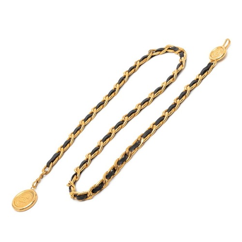 シャネル ココマーク 31 RUE CAMBON PARIS チェーンベルト ゴールド ブラック メッキ レザー レディース CHANEL 【中古】