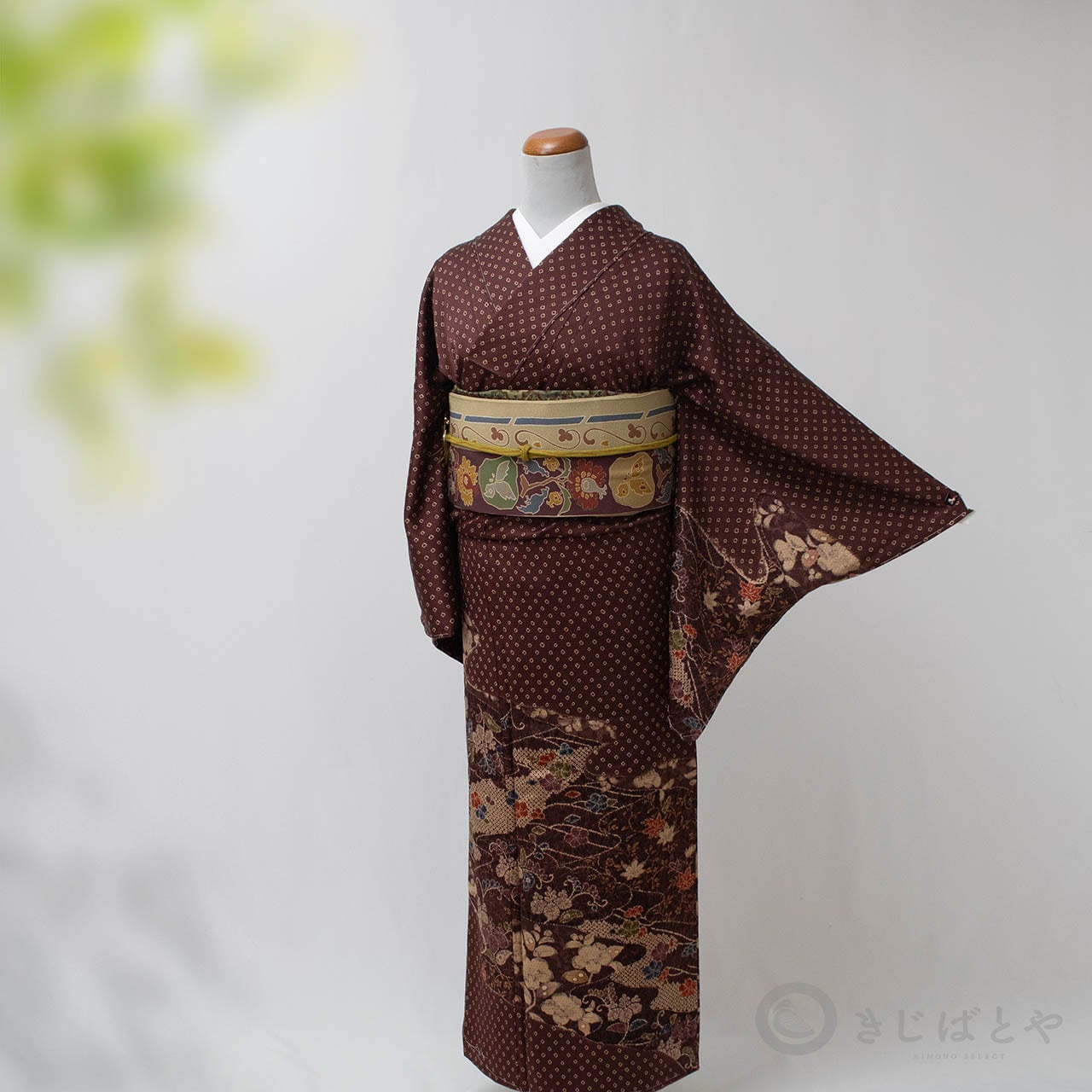 正絹 紫鳶に辻が花柄の付け下げ 作家物 袷 | きじばとや