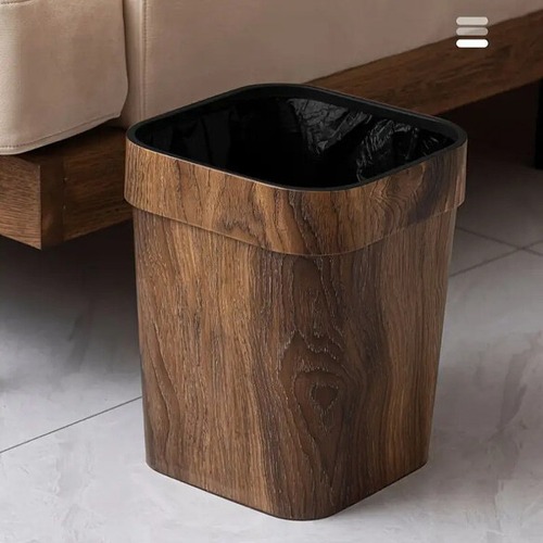 ゴミ箱 レトロ 大容量 14L 3.2ガロン 木目調 プラスティック 蓋なし 軽量 リビング おしゃれ 北欧