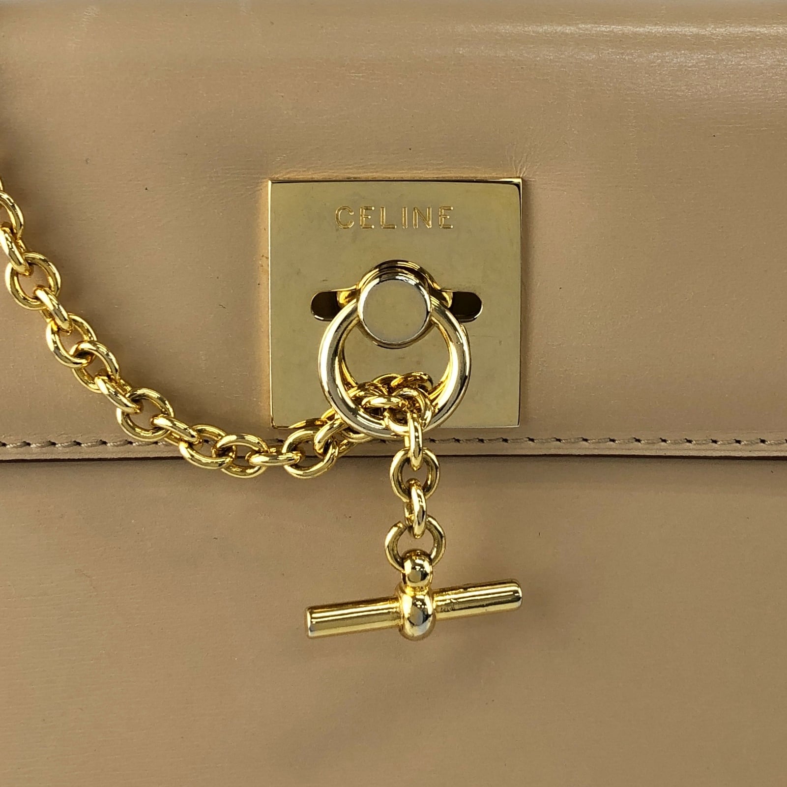 CELINE セリーヌ ハンドバッグ ベージュ ガンチーニ レザー vintage