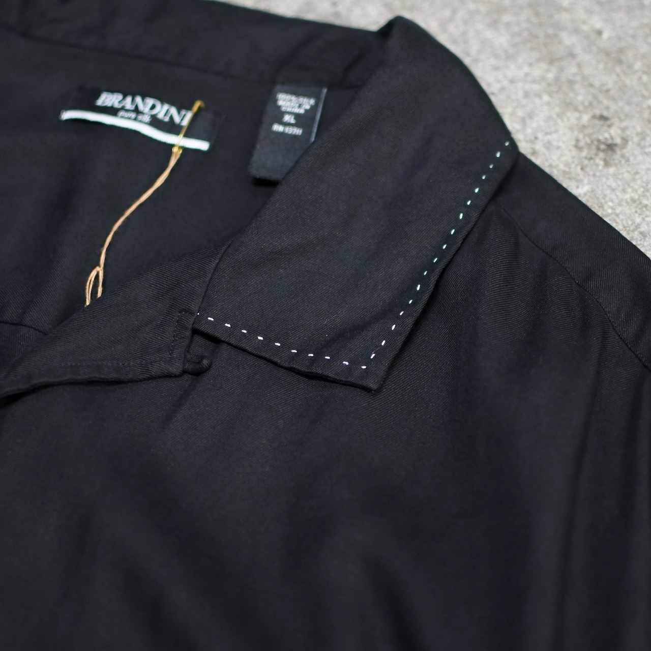 BARANDINI stitch design silk open collar shirt
