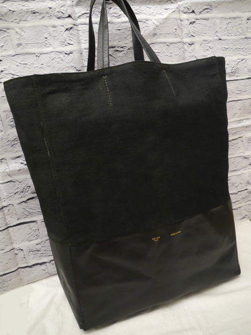 レア◆CELINE セリーヌ HORIZONTAL CABAS ホリゾンタル カバ A4対応 ビジネス可 リネンキャンバスxレザー トート バッグ 黒◆ 使い勝手抜群
