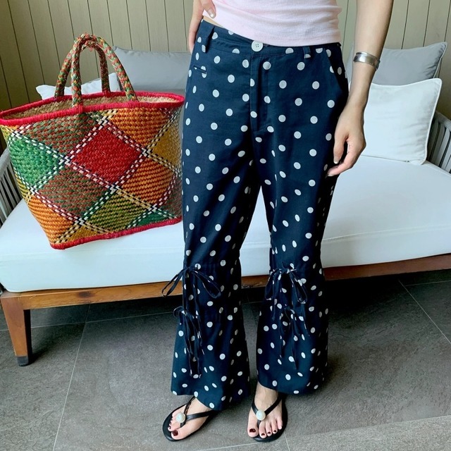 Polka dot ribbon flare pants　M206
