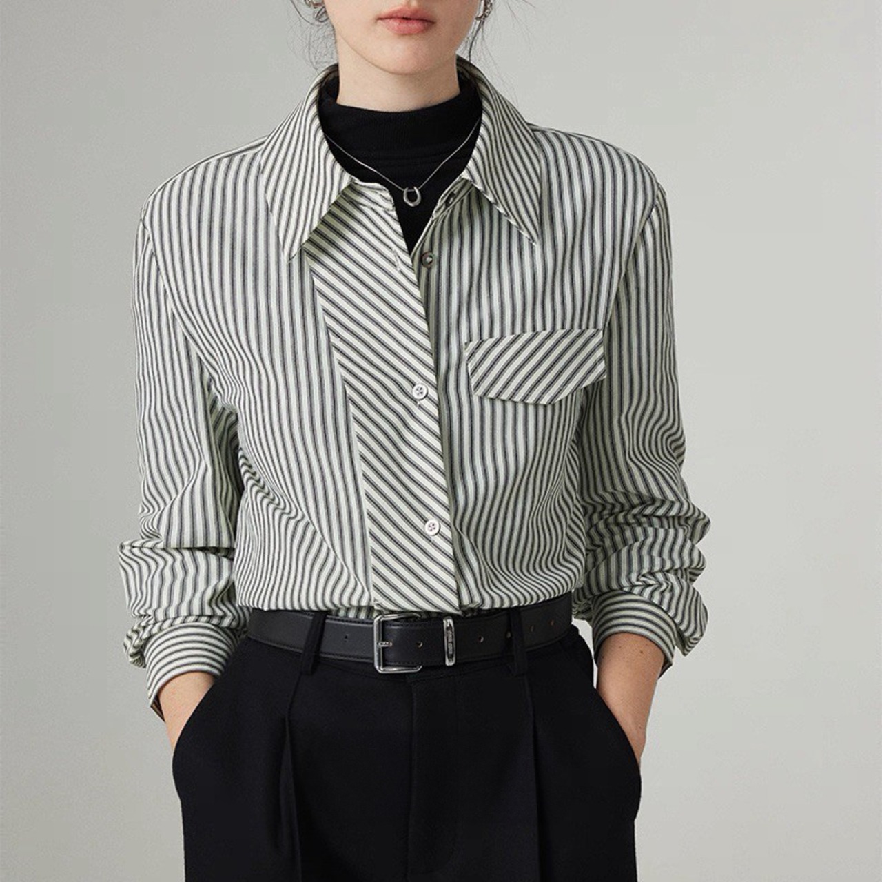 英国風 ストライプカラーシャツ H0013