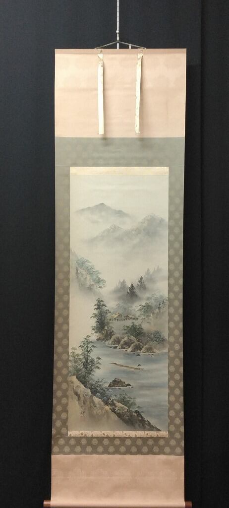 鈴木光甫｜SUZUKI Koho「青緑山水」彩色山水 現代作家中古掛軸 共箱