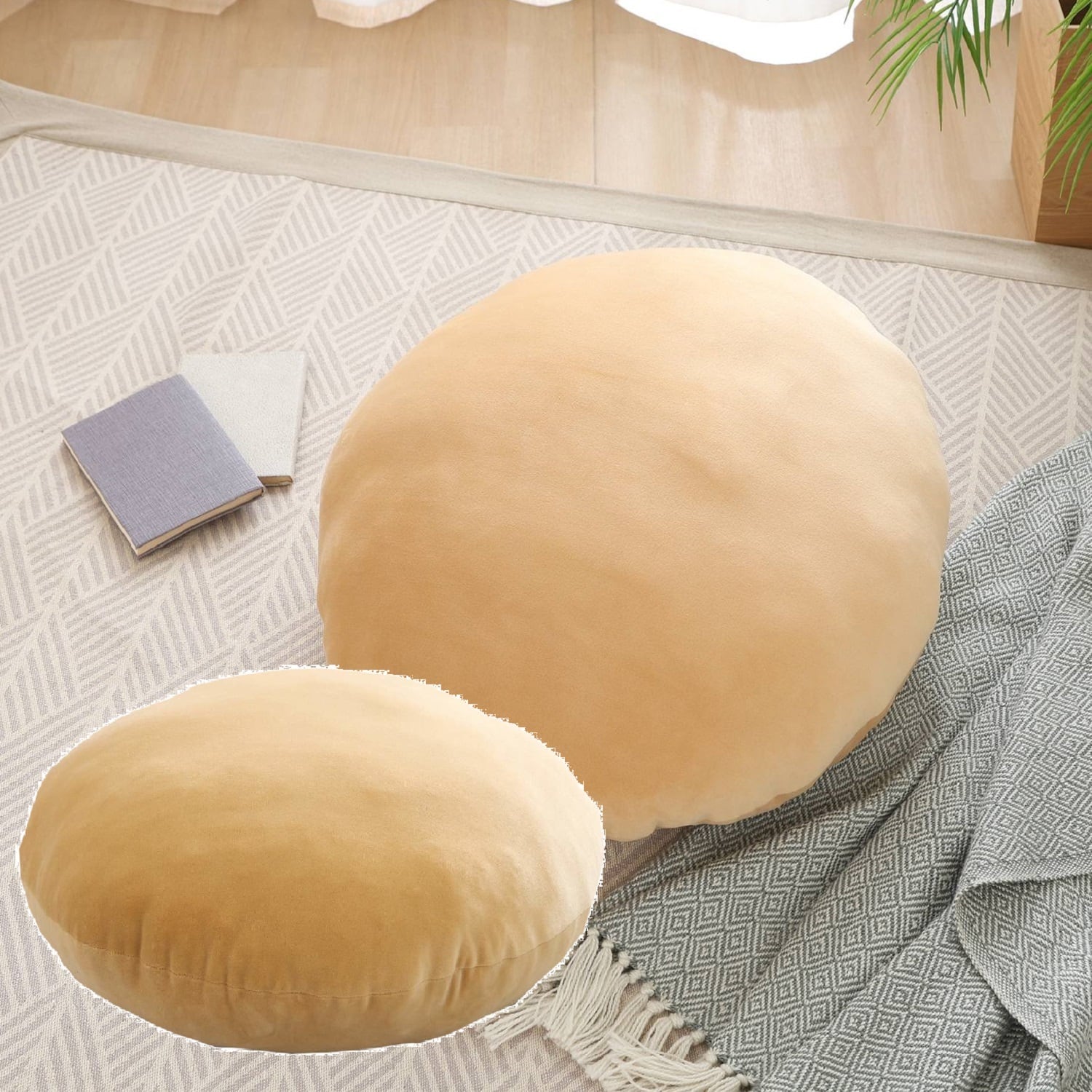 クリーム色 円形クッション 2個セット】 もちもち 丸クッション 60cm インテリアクッション
