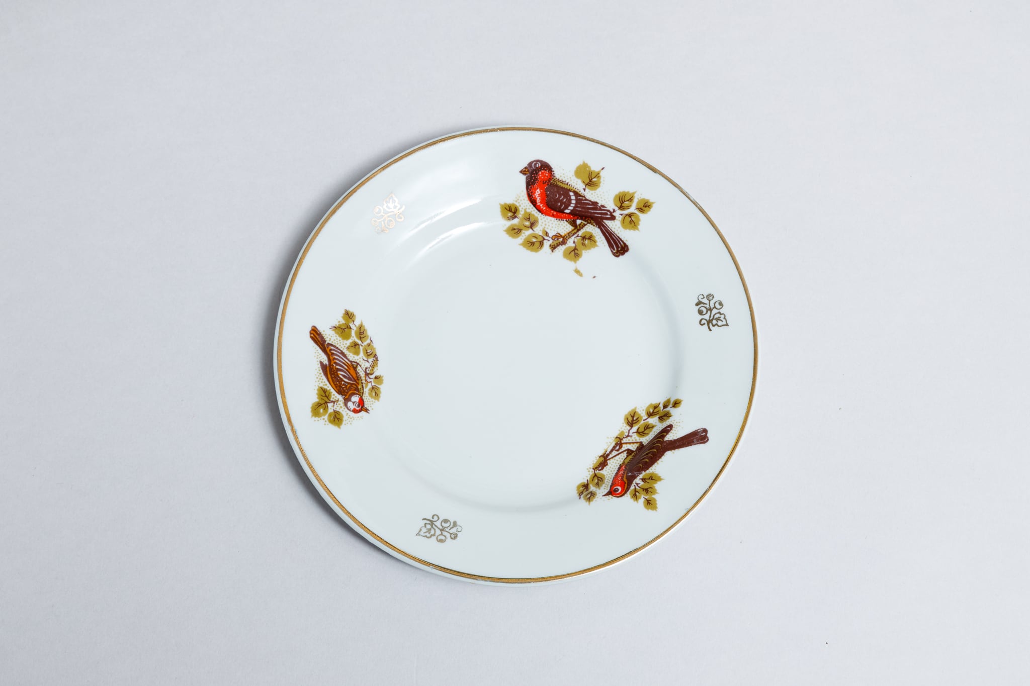 再入荷:ヴィンテージ鳥柄皿 バラ二フカ磁器工場 旧ソ連 0553