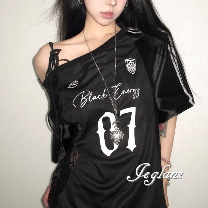 2色 ライン スリーブ ナンバーロゴ 半袖 Tシャツ ワンショル ♪ (MC896)ρ