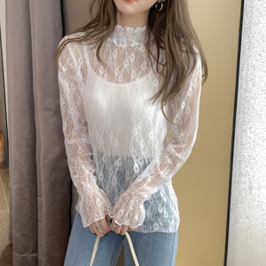 レース ブラウス レディース トップス 韓国 重ね着 透け感 大人 かわいい きれいめ おしゃれ 花柄 シースルー レイヤード 大人可愛い 大人女子