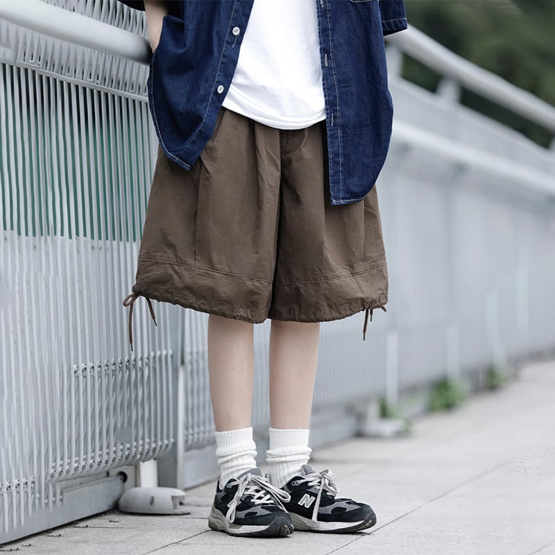AFISHSTAY焦茶色の裾ドローコードハーフパンツ | mblueshop