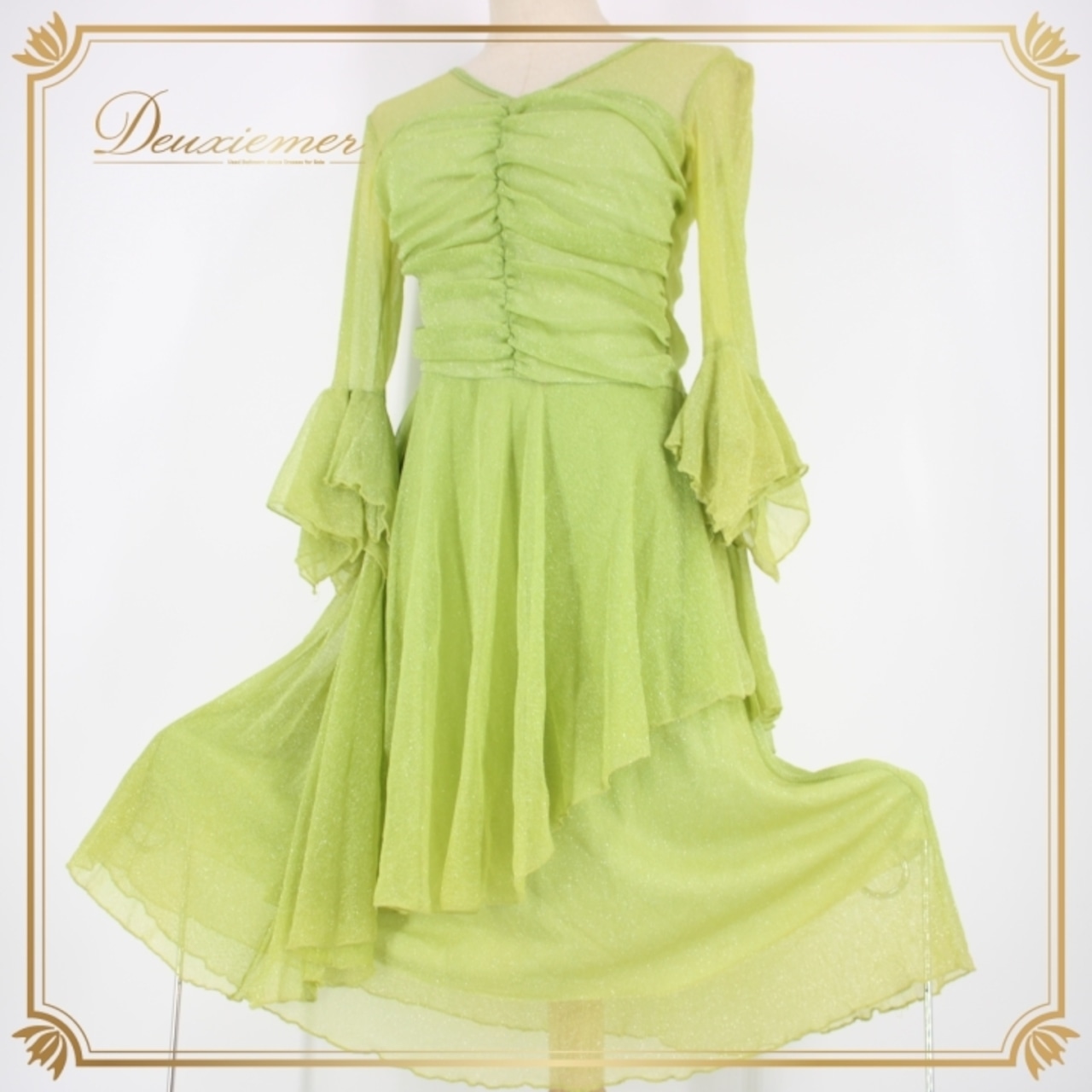 社交ダンス 衣装 スタンダード ドレス ワンピース レッスンウェア パーティ衣装 オールシーズン ICHIOKU イチオク 黄緑 グリーン系 光沢 フェミニン ダンスウェア ショートドレス おしゃれ 伸縮性 ライトグリーン ダンスパーティ レッスン着 楽器演奏用 女性用 衣装セット 体型カバー 軽量 通気性 かわいい