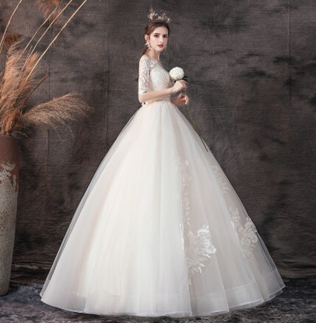 美品！ ウエディングドレス 美しい花レース ロング エレガント  