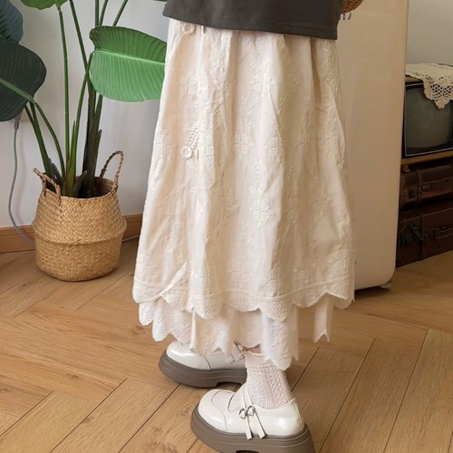 裾Wレースフラワー刺繍スカート ・12596