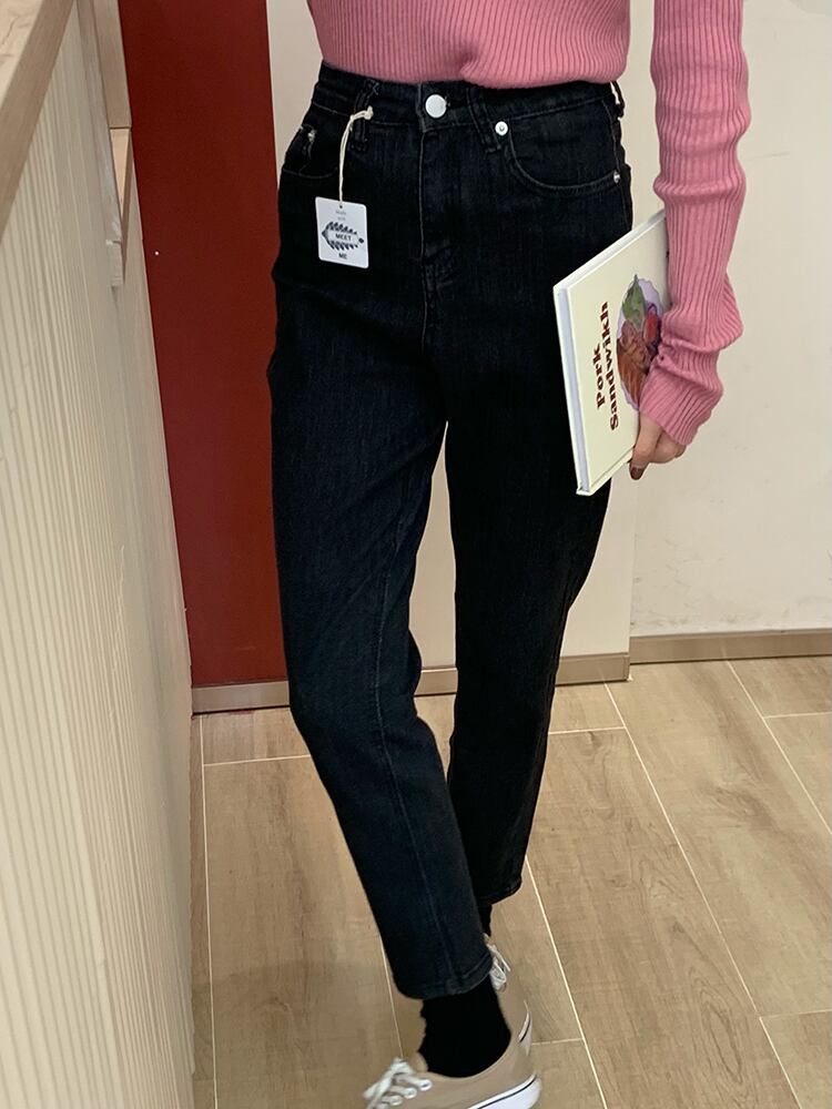 カジュアルジーンズ スプリングオータムルーズ薄手スリムブラックパンツ 春物 秋物 ビッグFスモールZ韓国38664484819