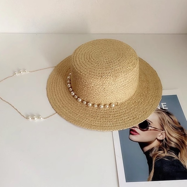 paerl chain straw hat ＜a1528＞