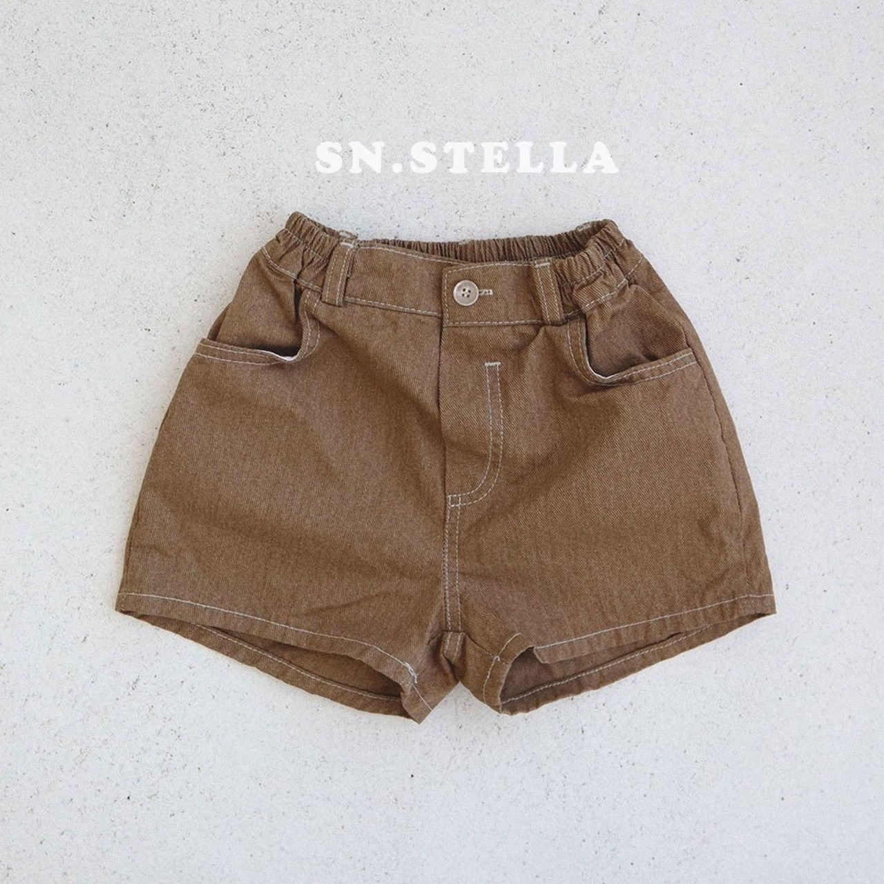 【SN,STELLA】ステッチデニムショートパンツ ブラウン 80~100cm - 5